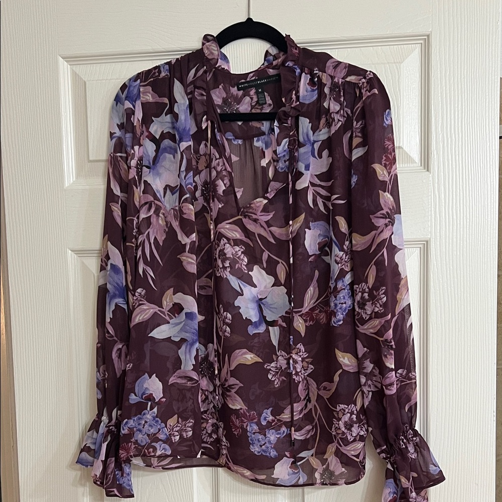 White House Black Market Purple Floral Blouse